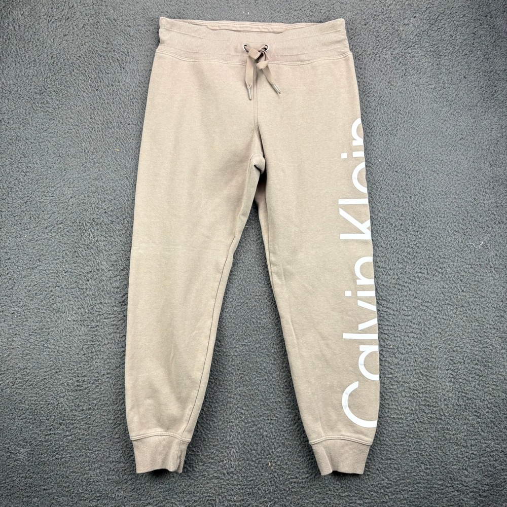 Calvin Klein Performance Womens Small Tan Logo Jogger Sweatpants Fleece Lined